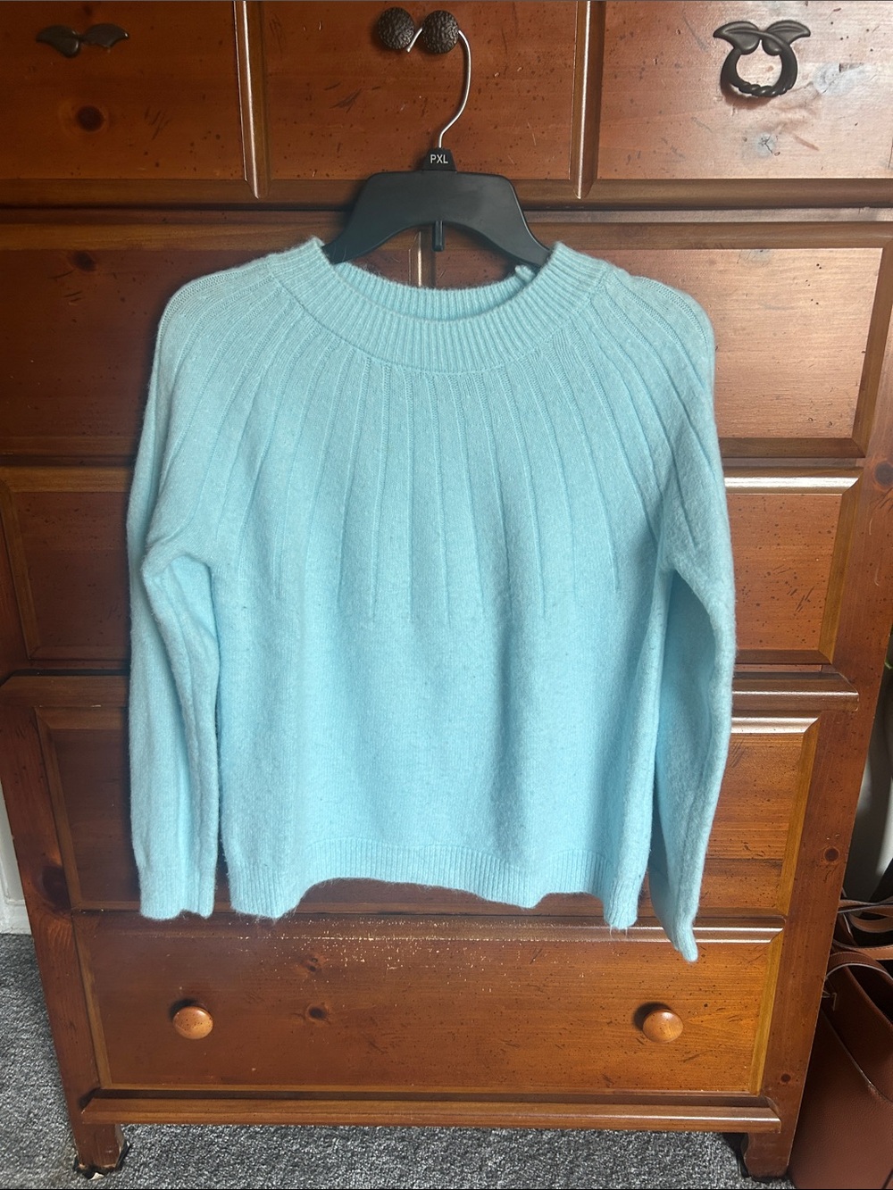 Light Blue Womens Ribbed Crewneck Sweater